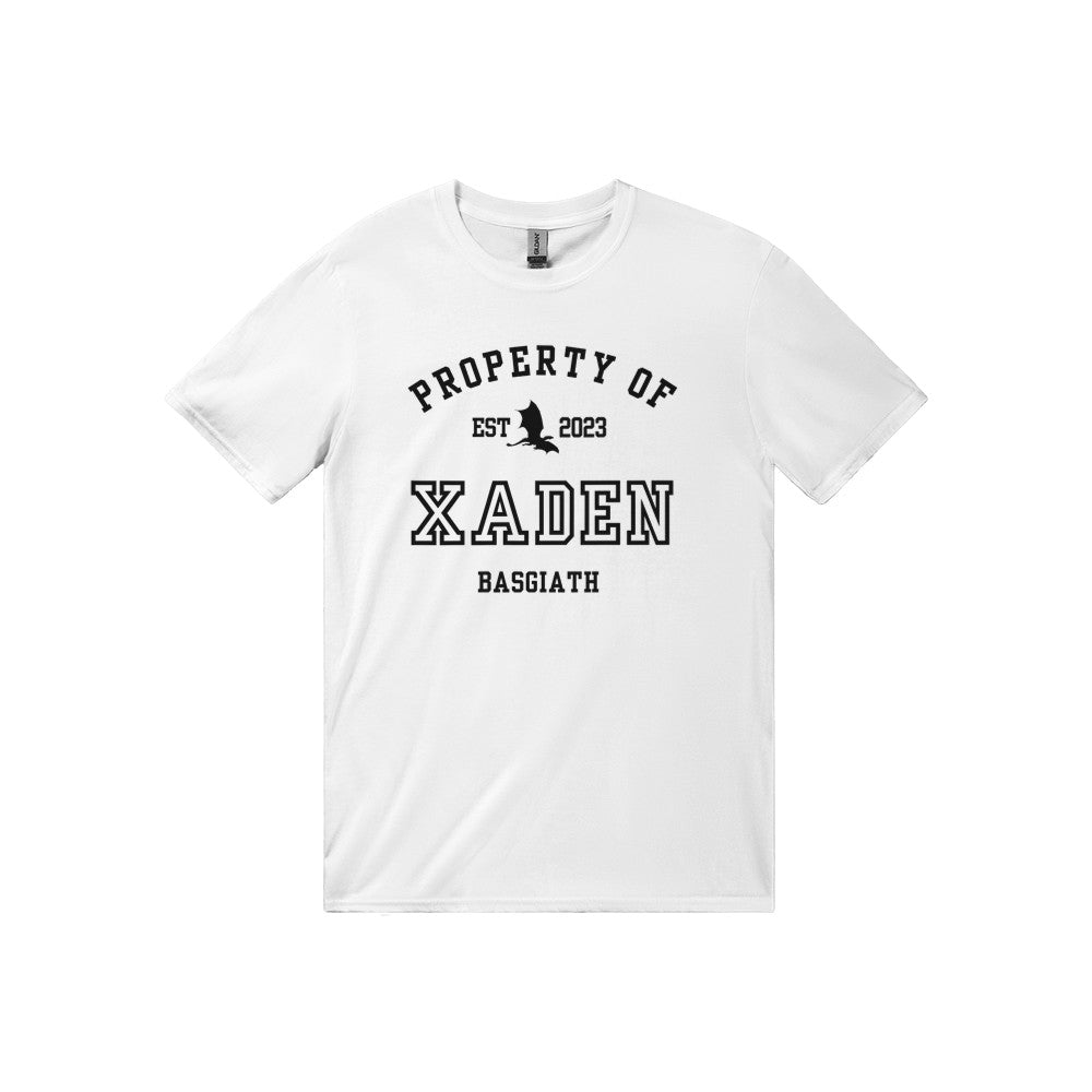 Fourth Wing Xaden Riorson Property Of Collegiate White Tshirt Basgiath War College Merch Classic Unisex Crewneck T-shirt