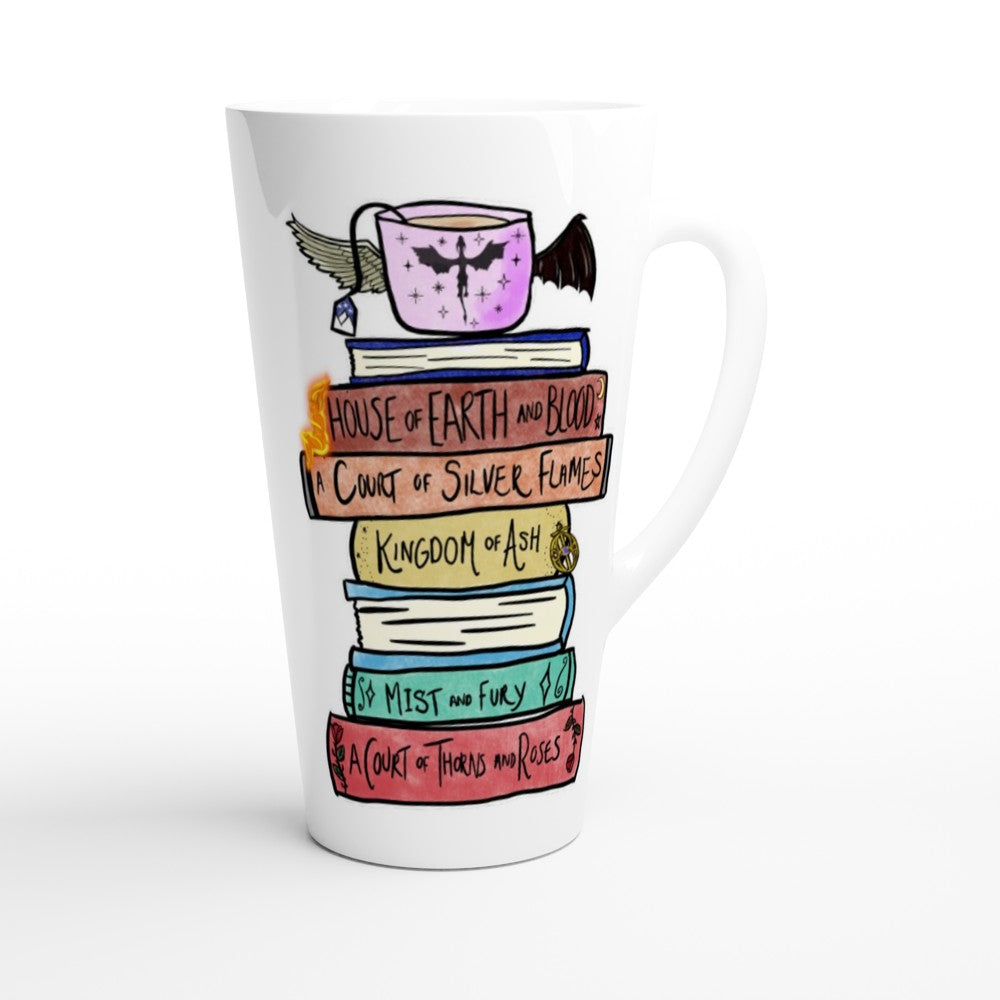 SJM Books Hand Drawn Mug Cup Sarah J Maas Court of Thorns & Roses, Crescent City and Throne of Glass Booktok White Latte 17oz Ceramic