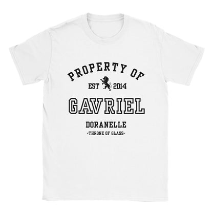 Throne of Glass Property Of Gavriel Collegiate White T-shirt Maasiverse Merch Classic Unisex Crewneck Tshirt