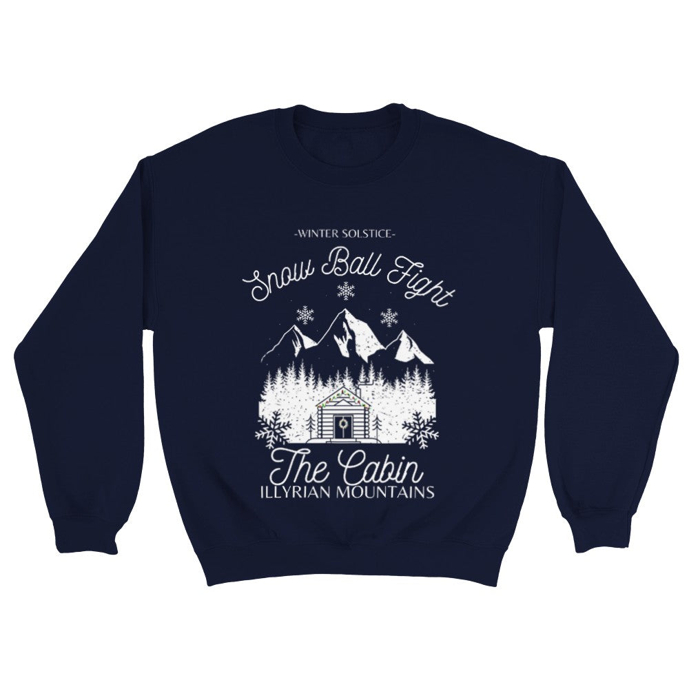 ACOTAR Christmas Jumper Winter Solstice Snow Ball Fight Illyrian Mountains Azriel Cassian Rhysand Classic Unisex Crewneck Sweatshirt