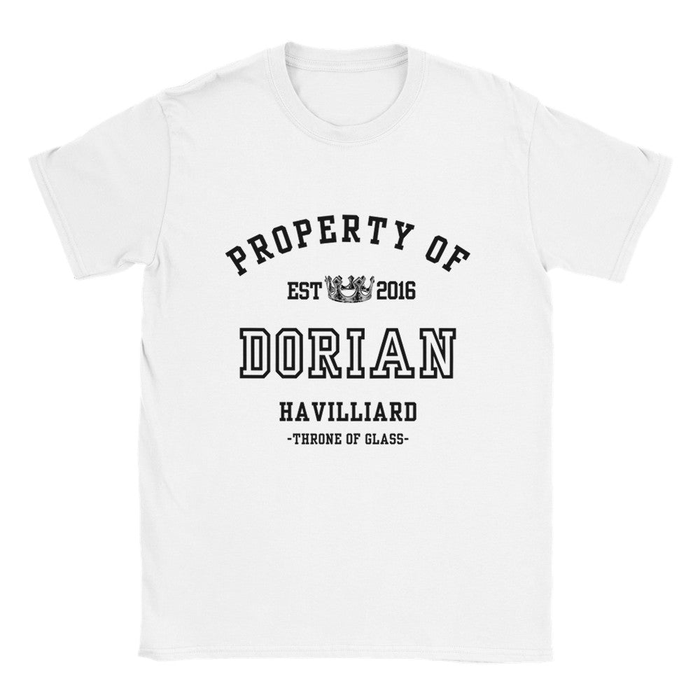 Throne of Glass Property Of Dorian Havilliard Collegiate White T-shirt Maasiverse Merch Classic Unisex Crewneck Tshirt