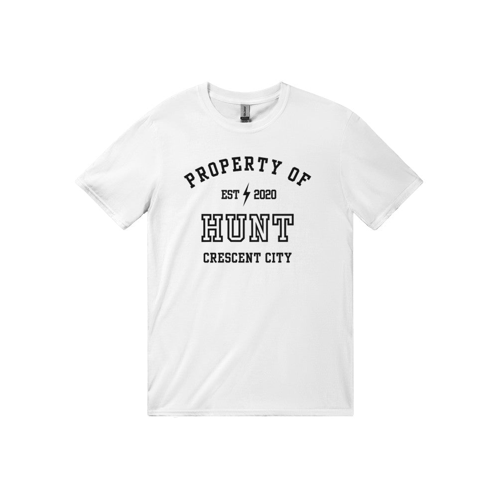 Crescent City Property Of Hunt Athalar Collegiate White T-Shirt Maasiverse Merch Classic Unisex Crewneck White T-shirt