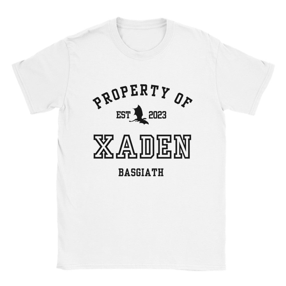 Fourth Wing Xaden Riorson Property Of Collegiate White Tshirt Basgiath War College Merch Classic Unisex Crewneck T-shirt