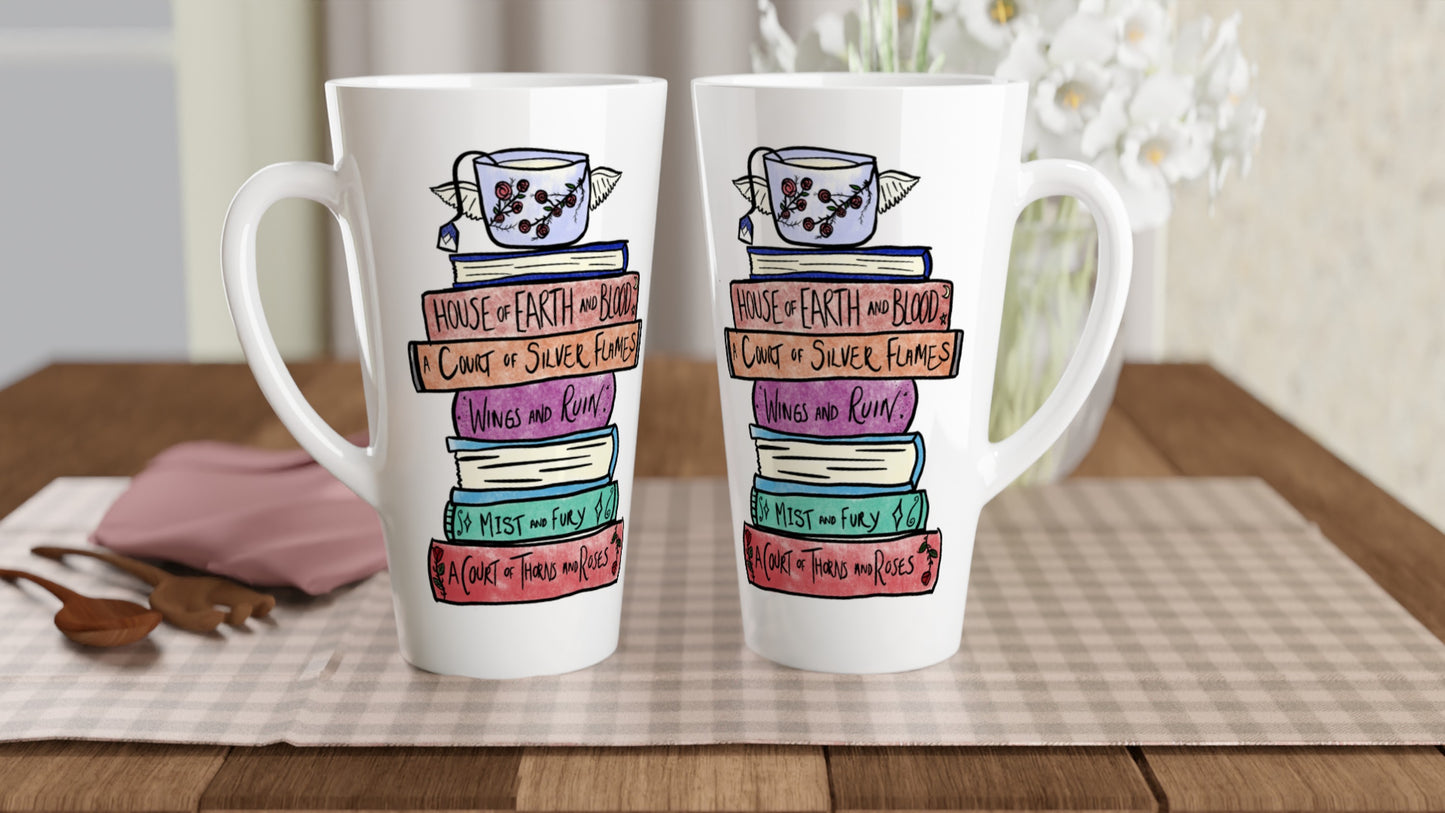 ACOTAR Books Hand Drawn Mug Cup Sarah J Maas Court of Thorns & Roses Night Court Rhysand Feyre Booktok White Latte 17oz Ceramic